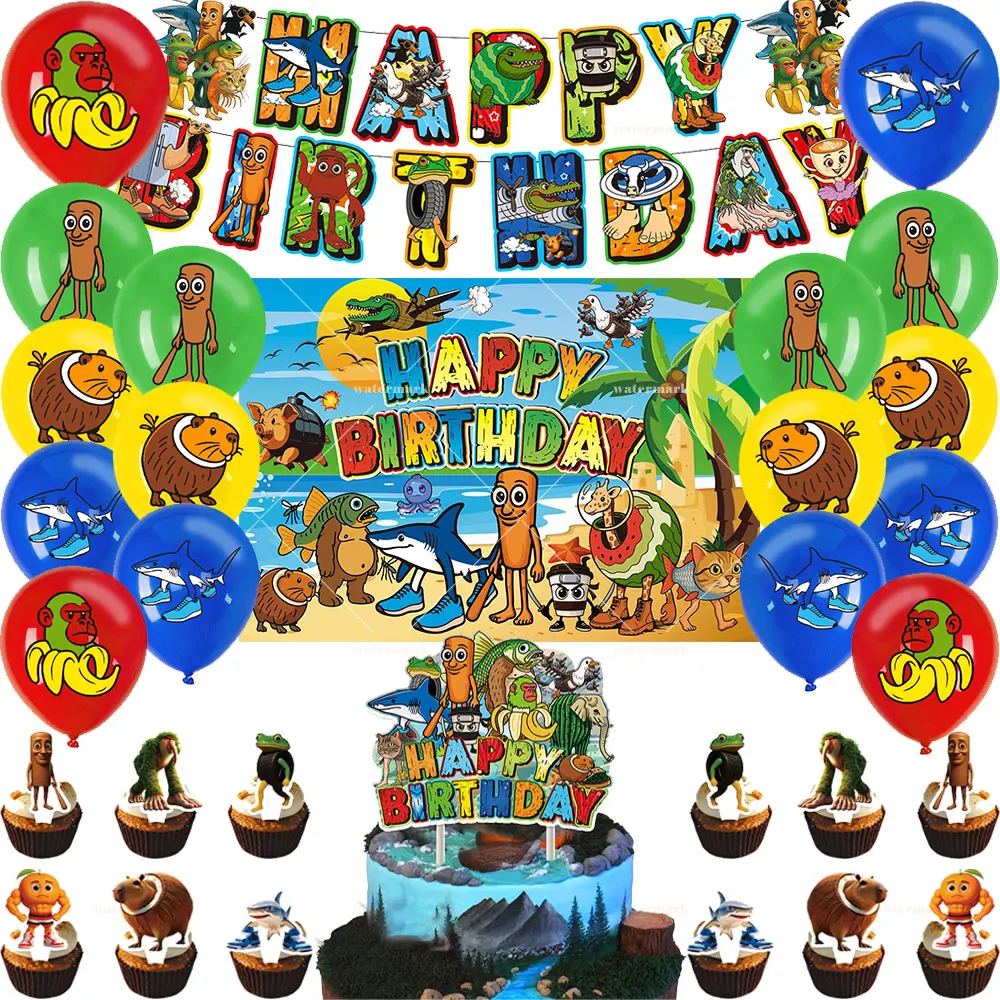 

Cartoon Tung Tung Sahur Tralalo Theme Birthday Party Decoration Supplies Game Brainrot Banner Balloon Photo Background Kids Gift