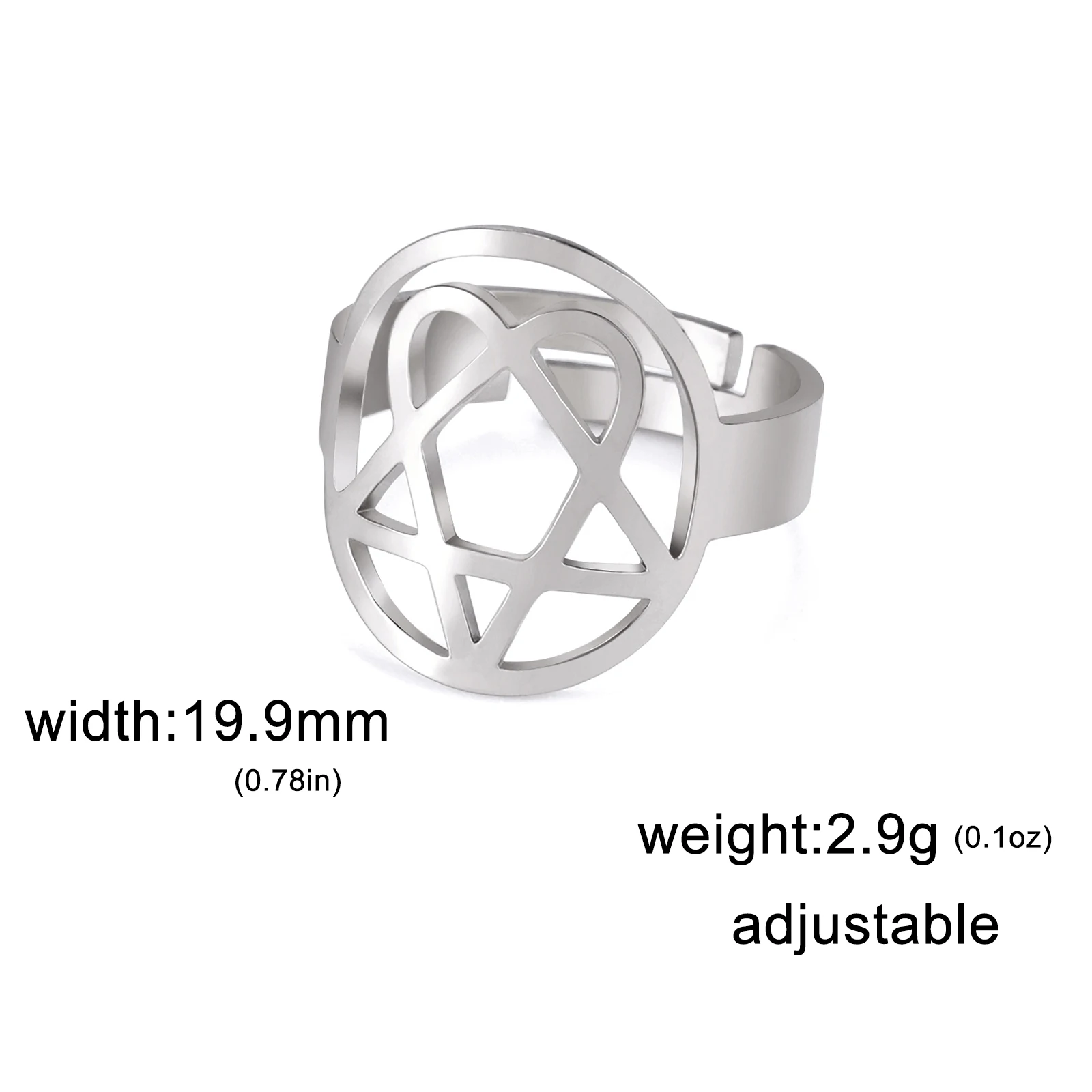 LIKGREAT Fashion Hexagram Heart Adjustable Ring Stainless Steel Star of David Pentagram Geometry Jewish Jewelry Gifts Wholesale