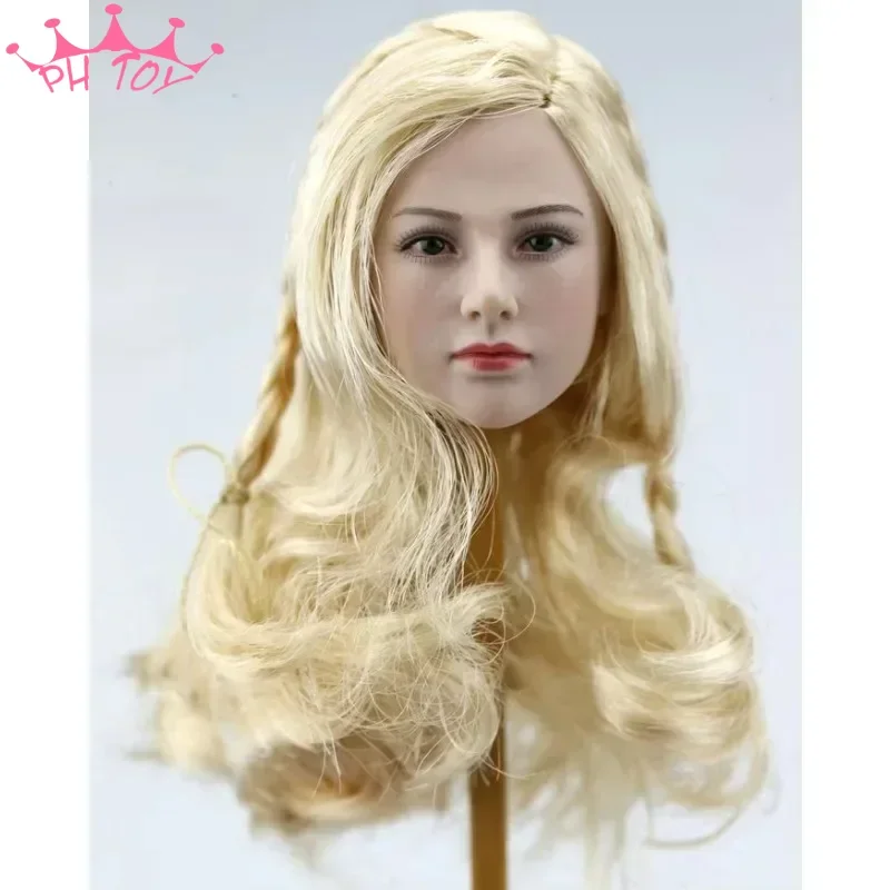 1/6 Scale Blond Valkyrie Head Sculpt Female Soldier Long Curly Golden Hair Head Carving for 12