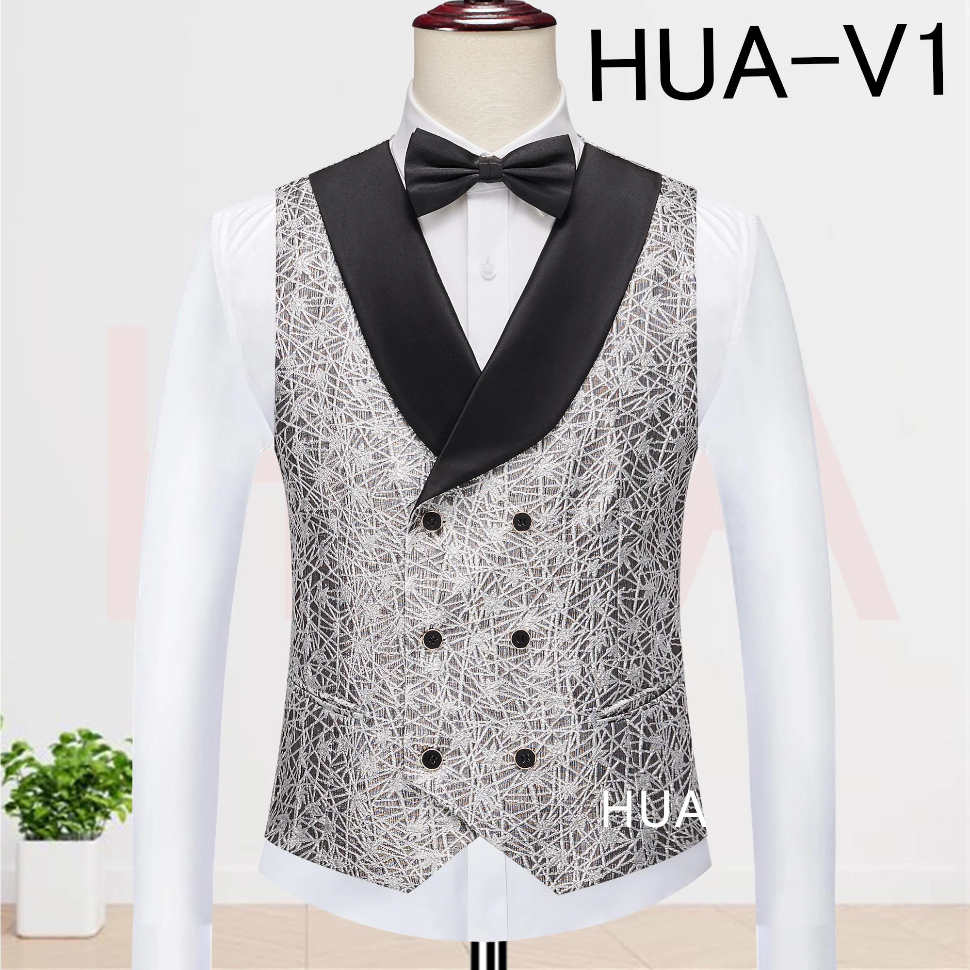 Thorndike Customized Black Lapel Sliver Silver Spark Jacqaurd Men's Waistcoat Elegant Party Male Dance Tuxedos Vest for Male