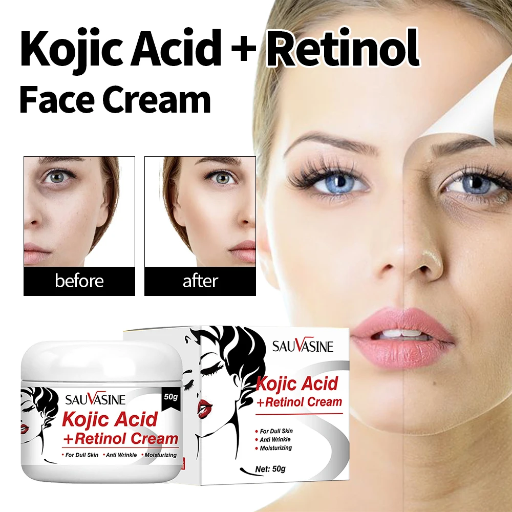 Kojic Acid Face Cream Facial Serum Fade Dark Spots Brightening Skin Whitening Freckle Cream Repair Essence Anti-Aging Skin Care