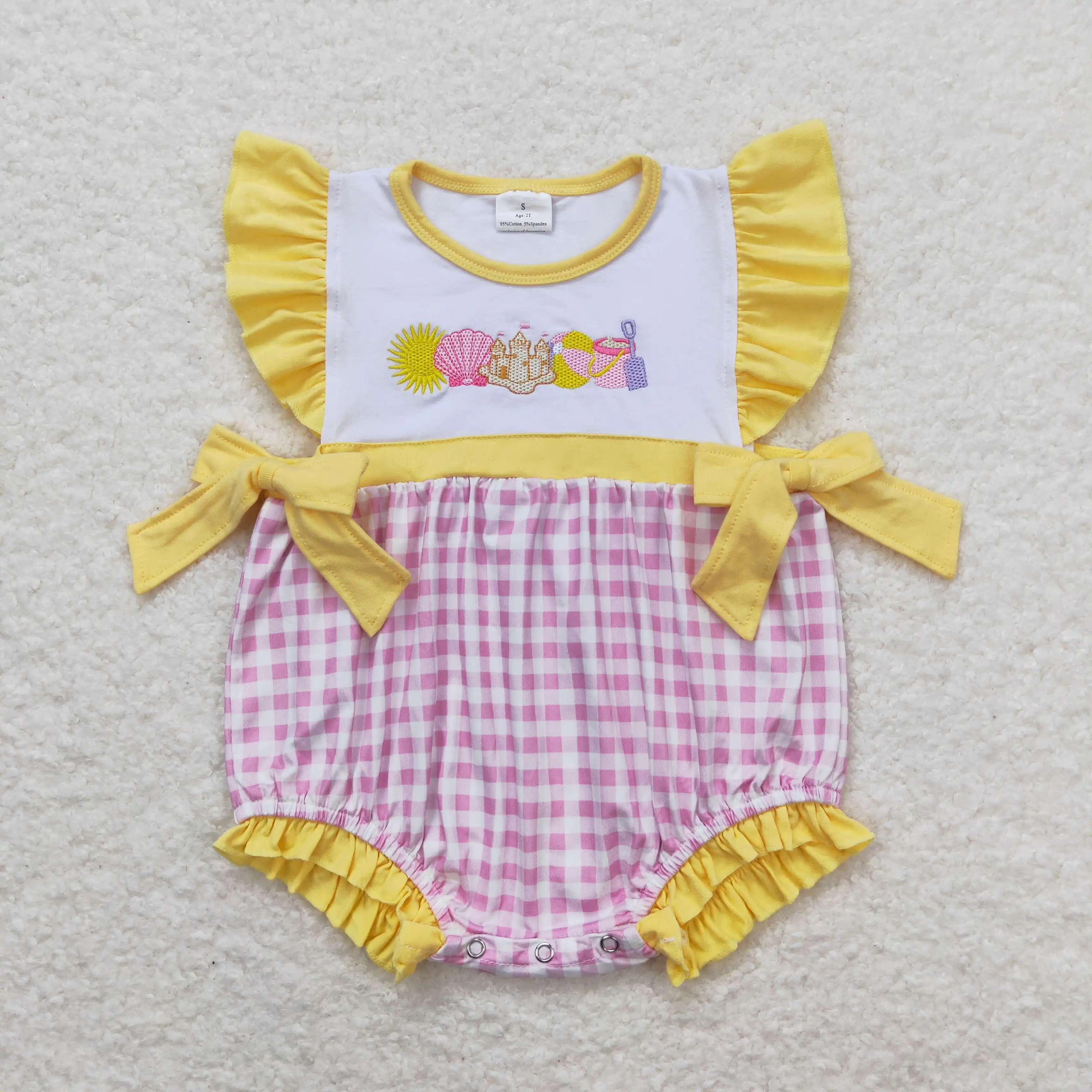 

z912-08 SR0701 New Arrival baby rompers Embroidered lace bow vest romper Wholesale Summer Boutique rompers kids clothes girls