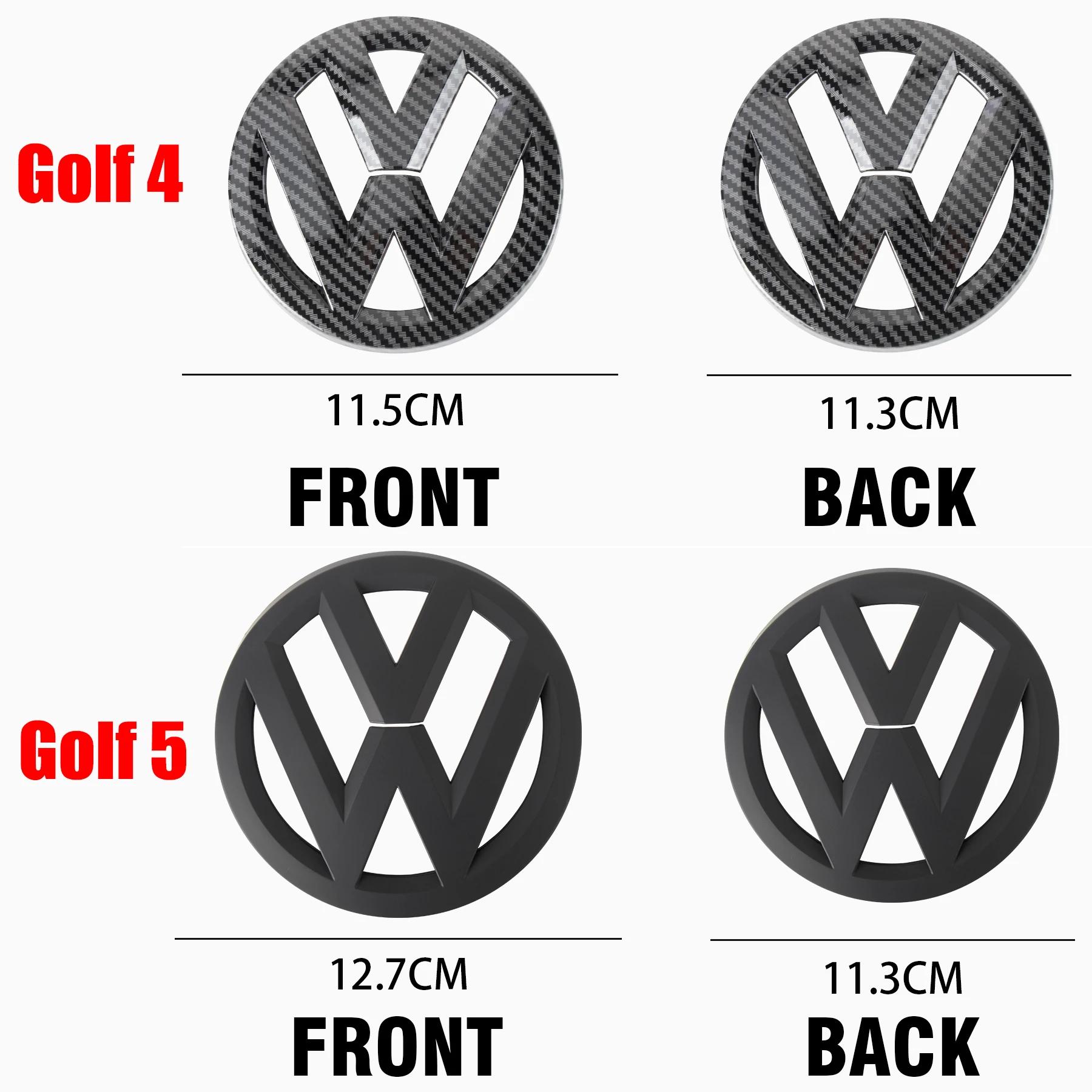 

for VW GOLF 5 (MK5)/GOLF 4 (MK4) Bright/matt black Accessories Car Front Grill Sticker Rear label logo Trunk Emblem Lid Covers