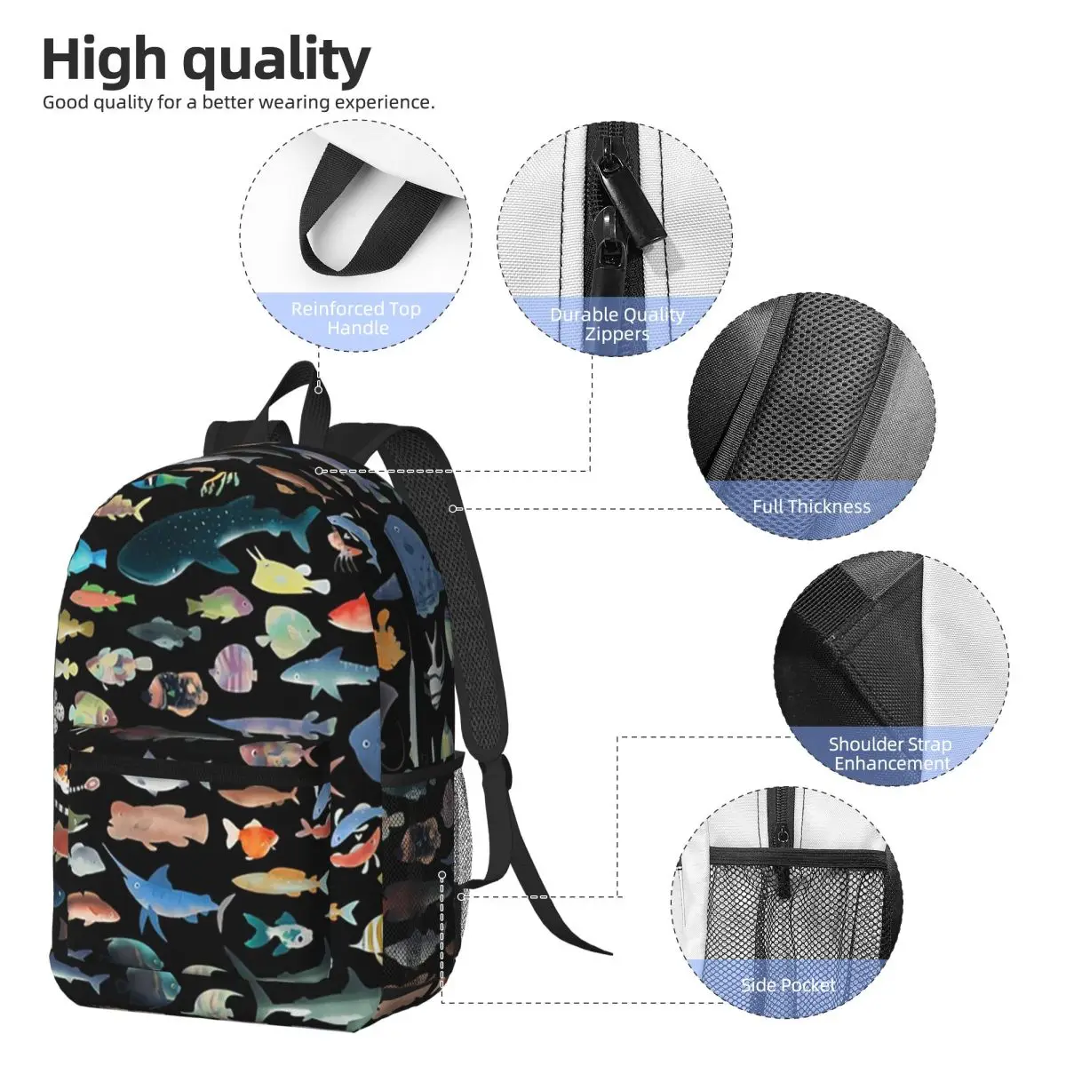 One Hundred Fish Ocean Life Scuba Diving Backpack Boys Girls BookBag Children School Bag Computer Shoulder Bags for Men Women