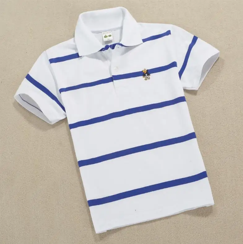 New Summer Teen Boys 3-14Yrs Polo Shirt Kids Clothes Boys 8 To 12 Short Sleeve Striped Cotton T-shirt Children Teenager Girls To