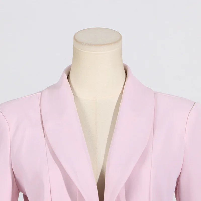 Chaqueta de manga larga con cuello en V para mujer, traje rosa de 1 pieza, chaqueta de diseñador, flor 3D, ropa de trabajo Formal para dama de oficina, abrigo Sexy