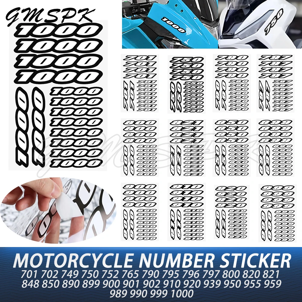 Motorcycle Racing Arabic Number 701-1000 Stickers Waterproof Motorbike Fuel Tank Fairing Helmet Windshield Decor Decals Sticker
