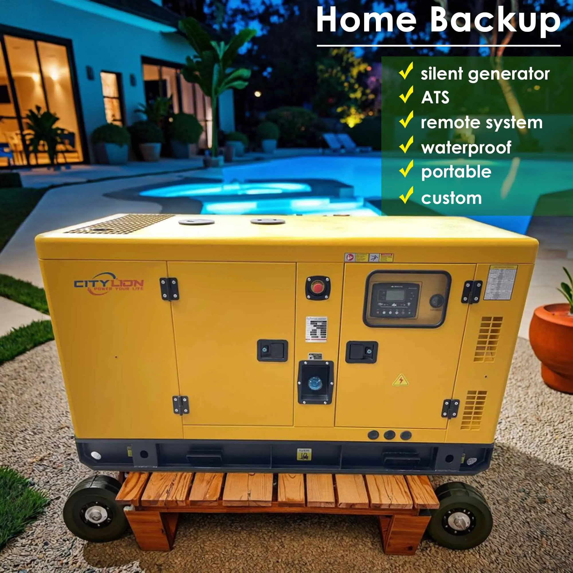 Citylion 3-Phase Silent Open Frame Diesel Generator 12KW-40KW Remote Start Auto Start ATS 50/60Hz 230V/480V With Remote Control