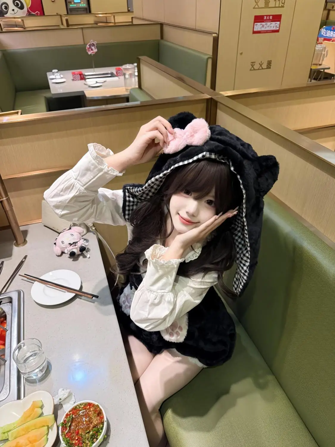 Zimowe Japońskie Słodkie Eleganckie Komplety Dwuczęściowe Damskie Y2k z Kapturem Urocze Retro Mini Spodnie Garnitur Damski Nadruk Szykowny Koreański Popularny Strój