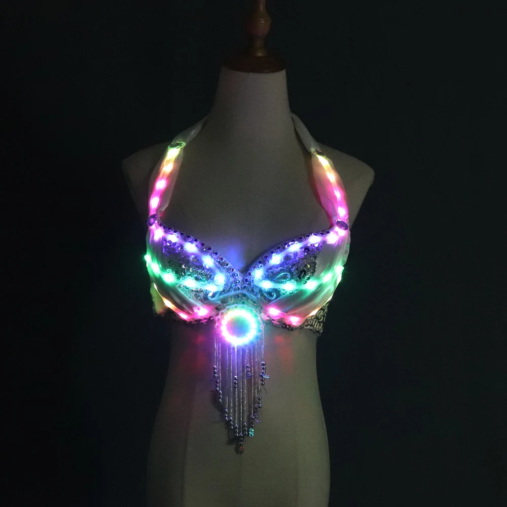 LED lights Bling Bling Mermaid Belly Dance Costume Set Women Belly Dance Bra Skirts Professional Outfit