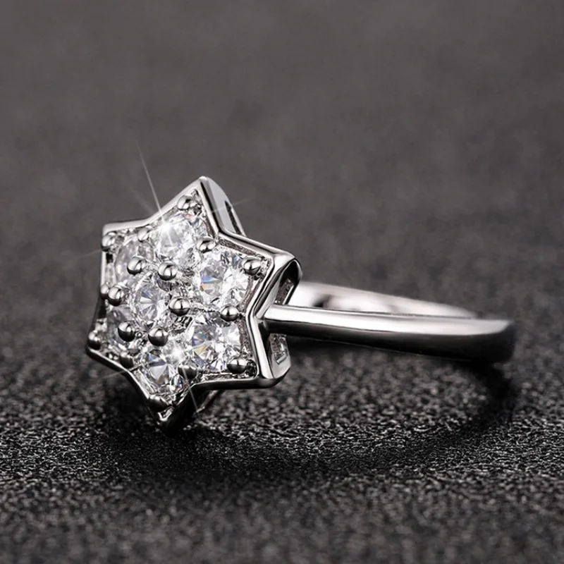 CAOSHI Chic 6-point Star Ring Young Lady Delicate Accessories with Dazzling Zirconia Exquisite Wedding Bands Dainty Jewelry Gift