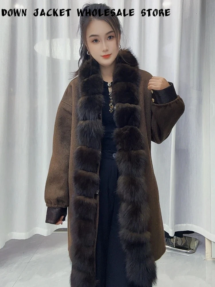 Women Longline Double Face Wool Coat Oversized Loose Wool Blend Outerwear Thick Warm Premium Chic Office Wear Cold Season