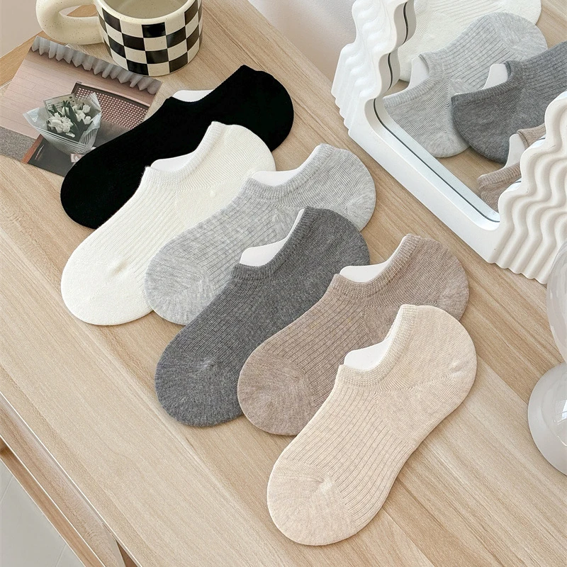 New Women Sock Slippers Summer Solid Color Invisible Socks Women's Cotton Casual SImple Silicone Anti-slip Girls Boat Socks Soft