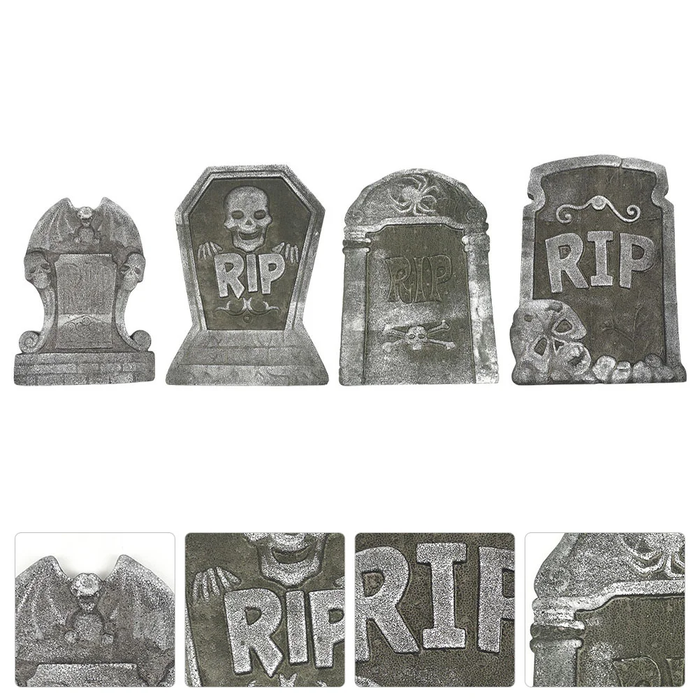 

4 Pcs Halloween Tombstone Ornament Decor Scared Tombstones Supplies Outdoor Props