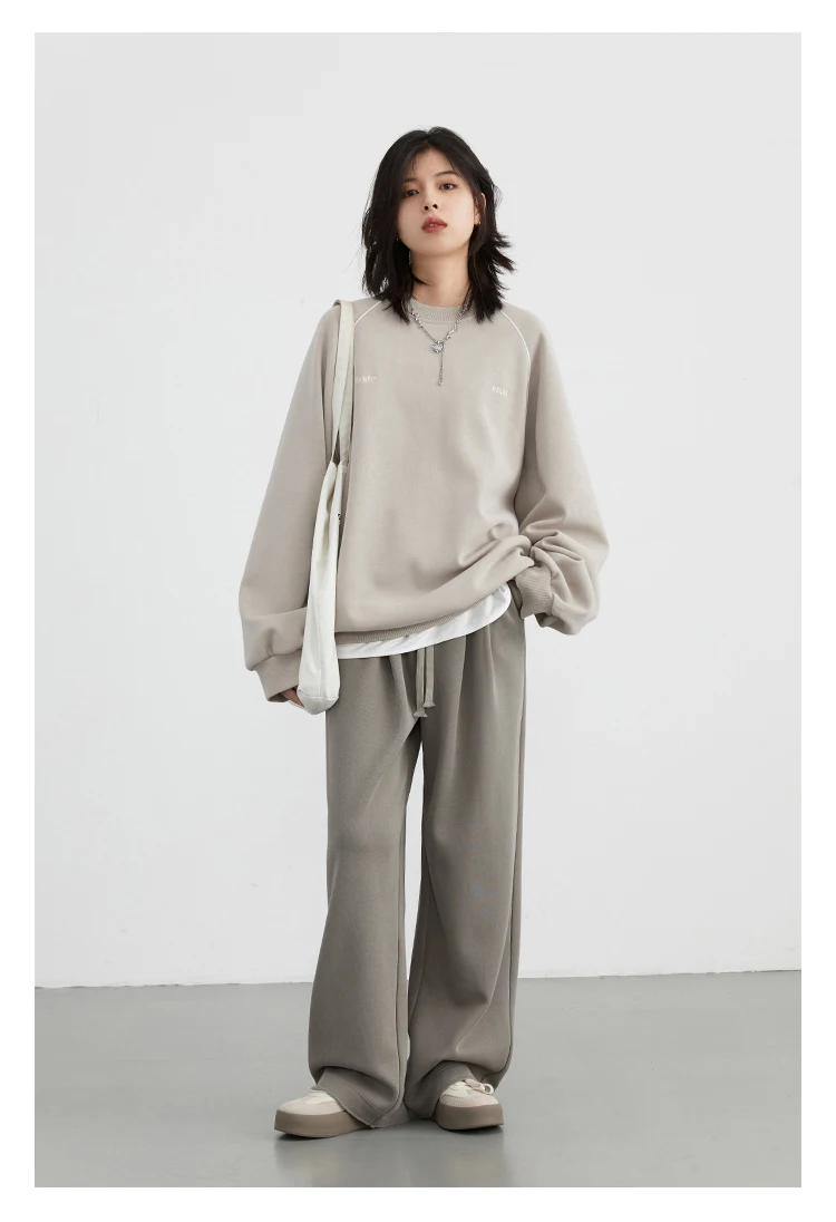 CHIC VEN Women's Pant Streetwear Solid Loose New Drawstring Sports Casual Trousers High Waisted Pants Autumn Winter 2025