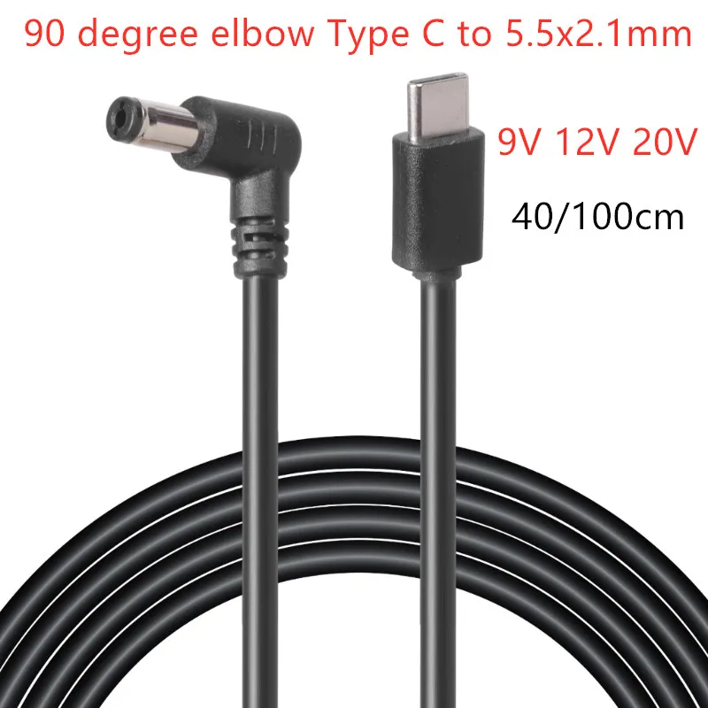 90/180 degree angle USB C Type C PD to 9V 12V 20V 5.5x2.1mm Power Supply Cable for Wireless Router Laptop LED Strip Speaker CCTV