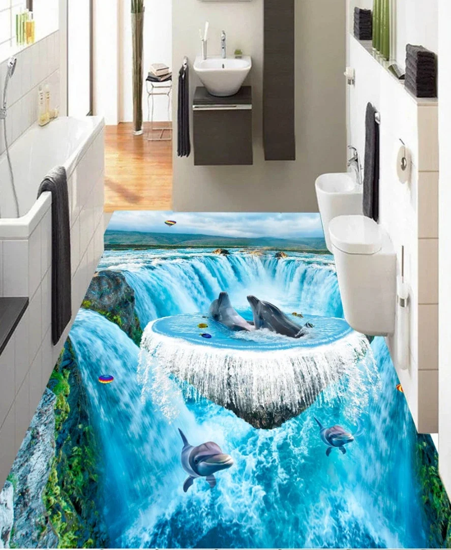 beibehang High quality custom wallpaper floor shark dolphin waterfall 3D three-dimensional painting PVC self-adhesive wallpaper