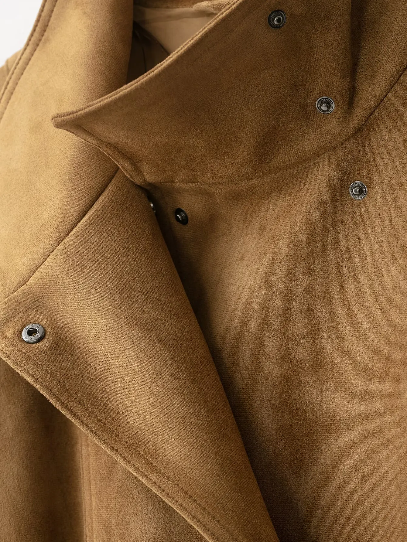 TFMLN Damen Wildlederjacke, Modischer Stehkragen, Gürtel, Locker Geschnittene Oberbekleidung, Herbst-Winter Freizeitjacke, Einfarbig, Vintage-Stil 2026 – Detail 7