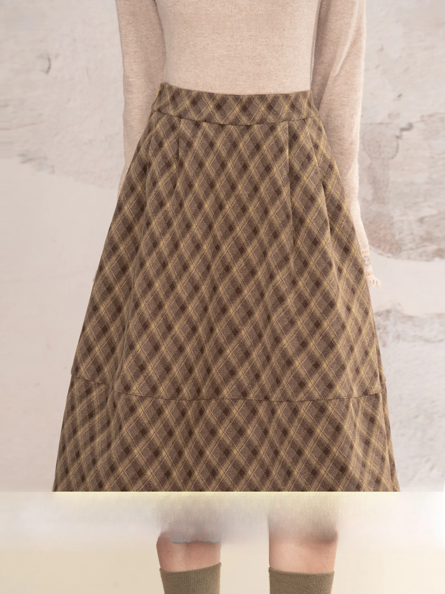 

Новая женская шерстяная юбка миди в диагональную клетку в стиле ретро, с высокой талией, маленького размера, для зимы