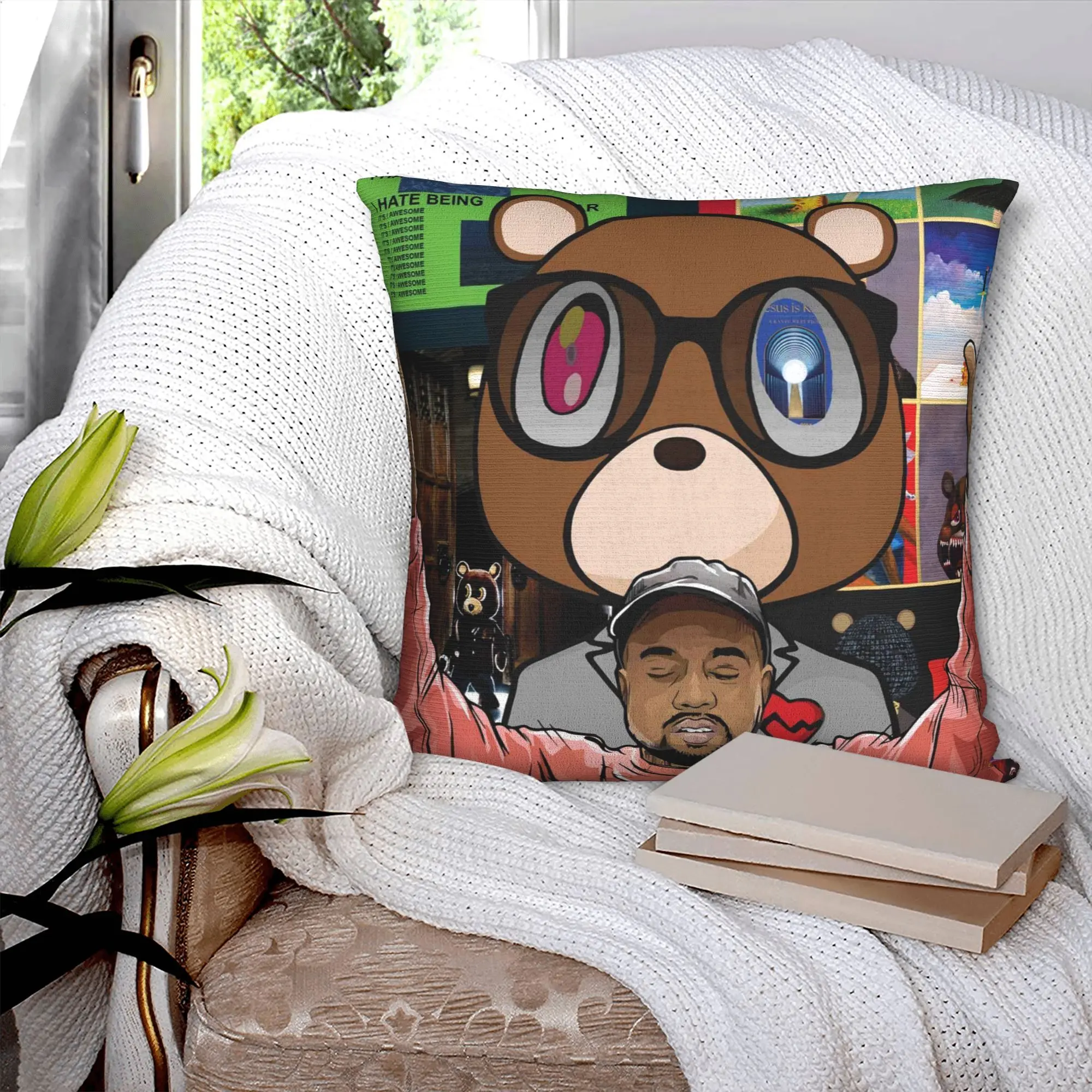 Funny Kanye West Bear Pillow Case 40x40cm Home Decoration  Luxury Cushion Cover Soft Pillowcase