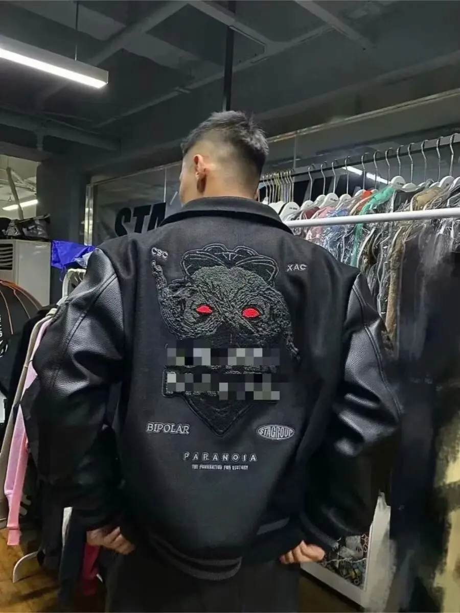 European and American Fashion Y2K Hip Hop Letter Embroidered PU Leather Jackets Couple Loose Leather Jackets Streetwear Men view 4