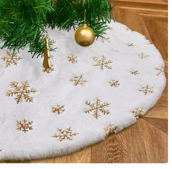 

Plush Christmas Tree Skirt White Faux Fur Xmas Trees Sequin Carpet Mat Small Skirts Home Decoration DIY Party Supply Accessories