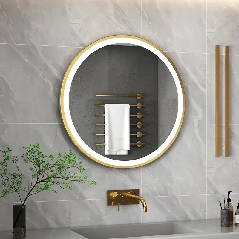 Modern Mirror Golden Round Smart for Bathroom for Home Durable Build Decorative Versatile Use Fine Craftsmanship Handcrafted