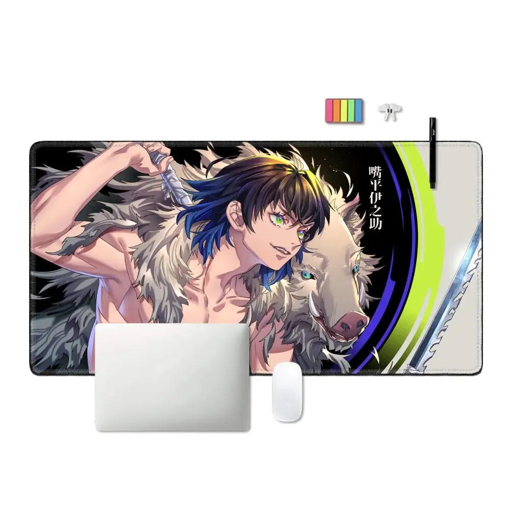 Black And White Manga Mouse Pad Laptop Japan Anime Extended Desk Mat Demon Slayer Inosuke Hashibira Mousepad Large Keyboard Rug