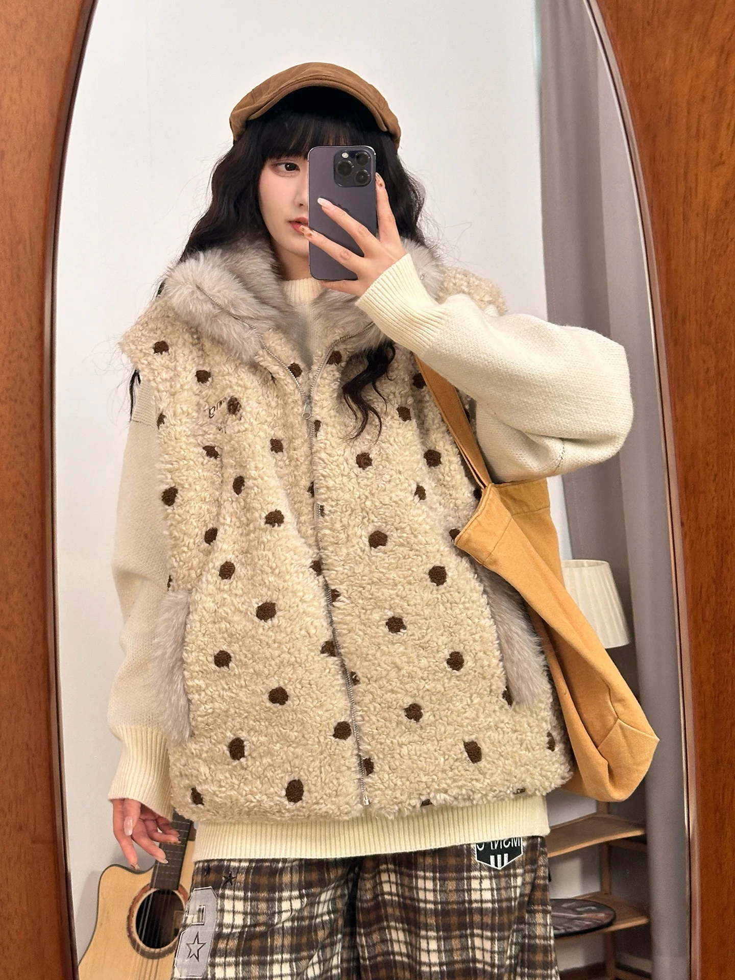 

Утепленный жилет из овечьей шерсти в американском ретро-стиле для женщин, свободный крой, без бренда, для улицы, теплый, хлопковый, с запахом.