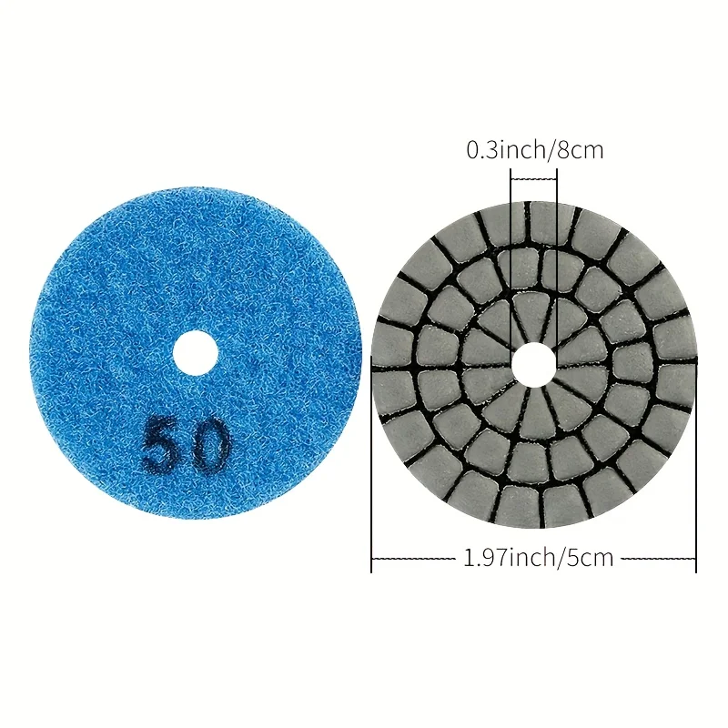 7 قطع من وسادات تلميع الماس مقاس 2 بوصة مع محول M14 - وسادات طحن الحجر الجاف من الدرجة الاحترافية للرخام والجرانيت والتيرازو