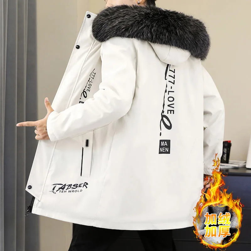 Winter New Warm Jacket Men Fleece Thick Hooded Printing Casual Hooded Coats High Quality Men Size 4XL