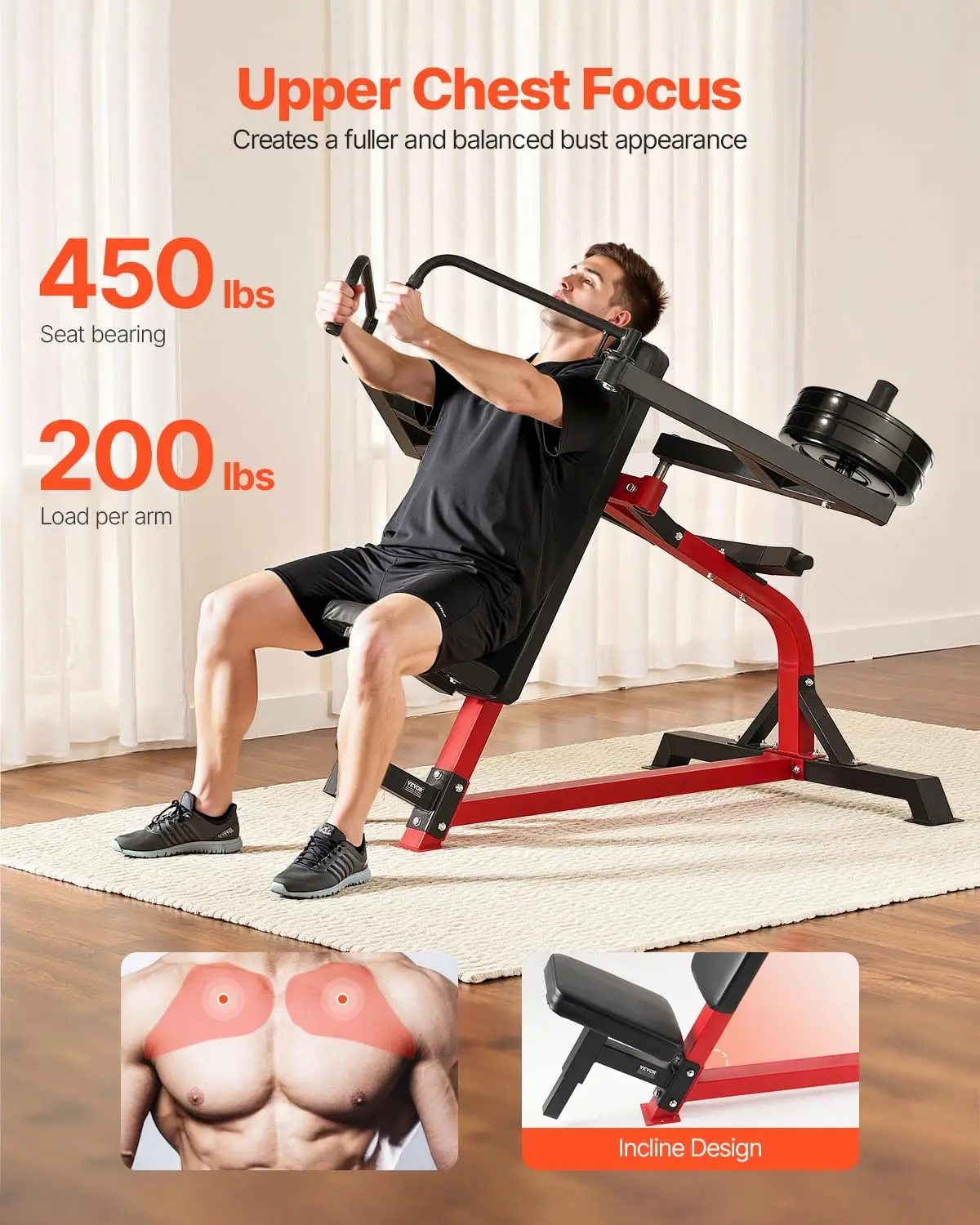 Chest Press Machine, Incline Chest Fly and Rear Delt Fly Machine, 450 LBS Adjustable Fitness Bench Press Home Gym Equipment for
