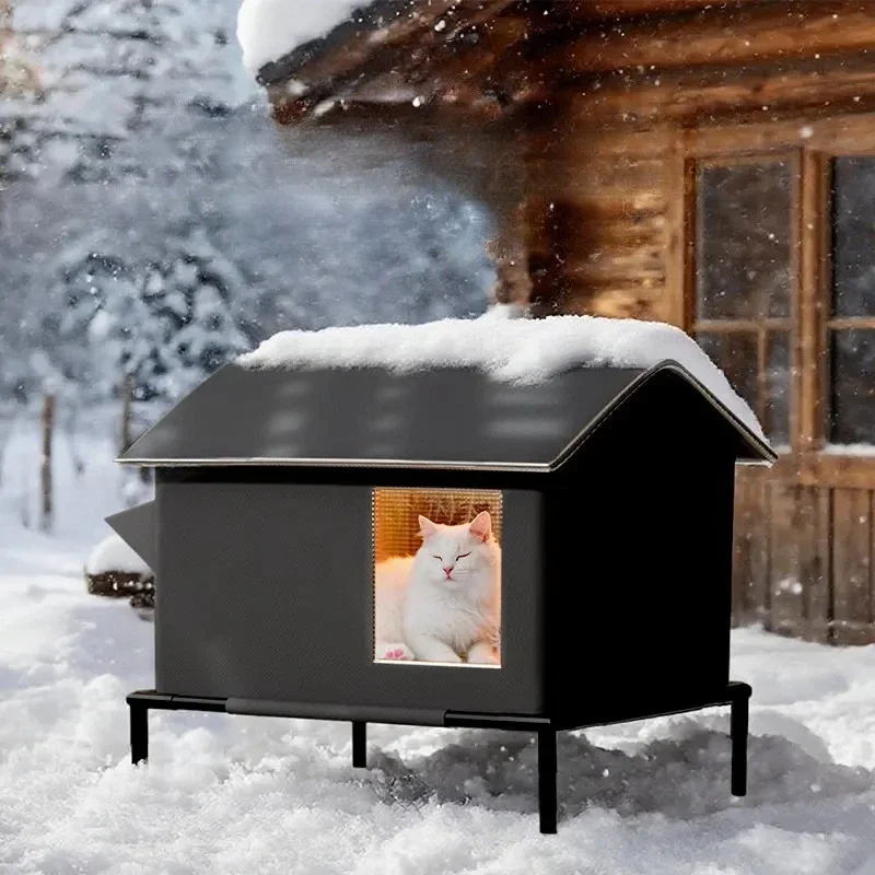 Outdoor Heated Cat House with Aluminum Foil Fully Enclosed & Waterproof Winter Cat Shelter, Insulated Kitty House for Stray Cats - view 2