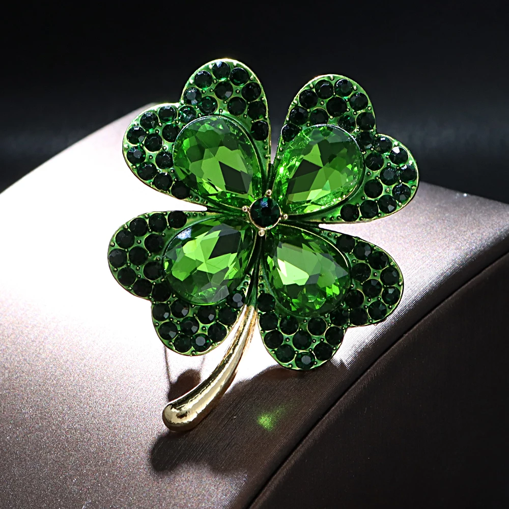 CINDY XIANG Rhinestone Clover Brooches For Women Green And Red Color Pin Peace And Health Plant Jewelry