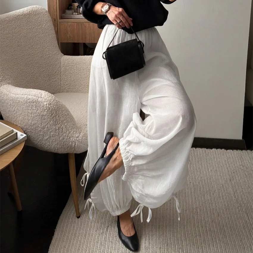 Bloomers Pant Women Vintage Wide Leg Long Pants High Waist Straight Trousers Y2k Streetwear Elegant Splice Work Casual Loose
