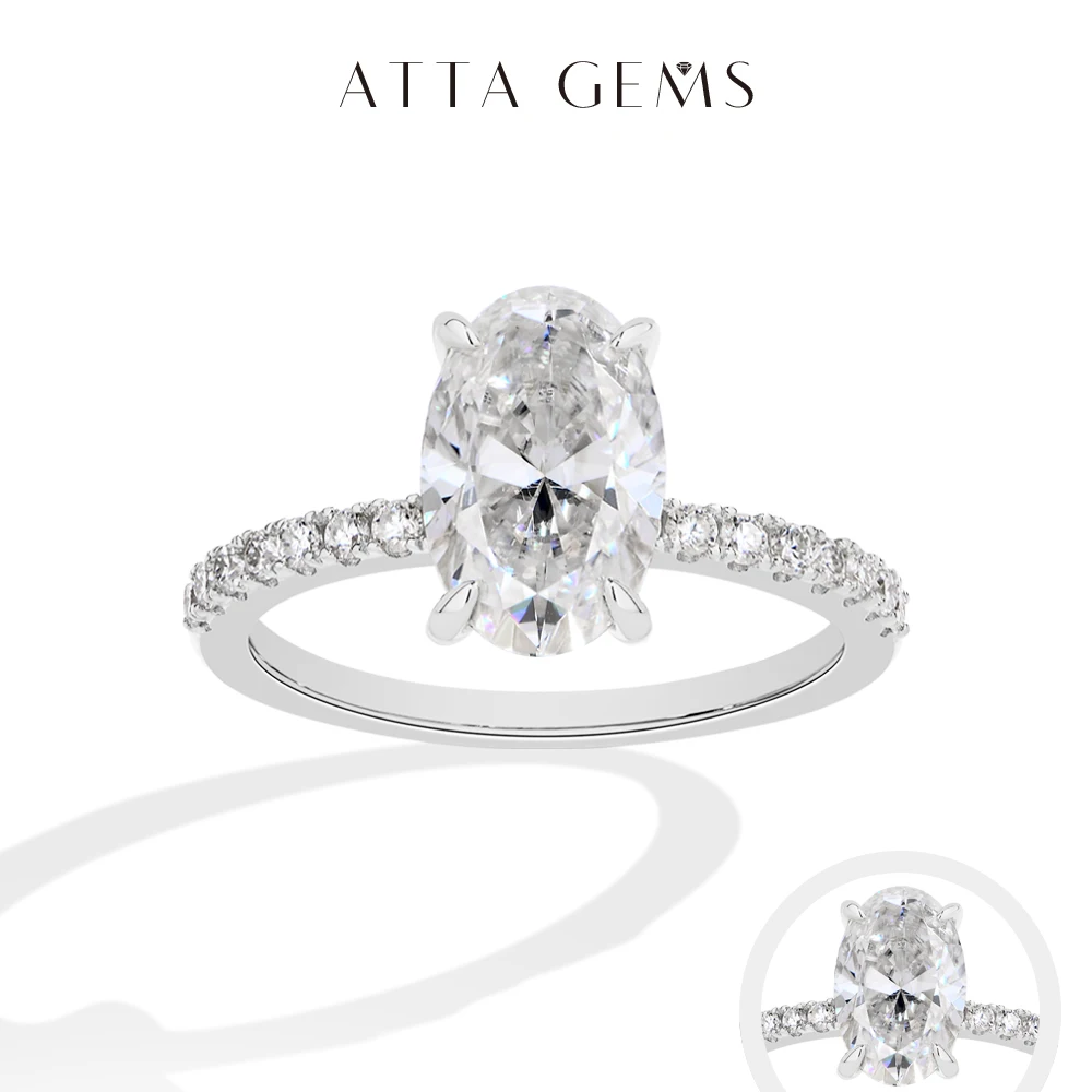 ATTAGEMS Oval Cut 3.0CT Moissanite Ring Solid 10K 14K 18K Gold For Women AU750 Engagement Rings Wedding Bride Fine Jewelry Gifts