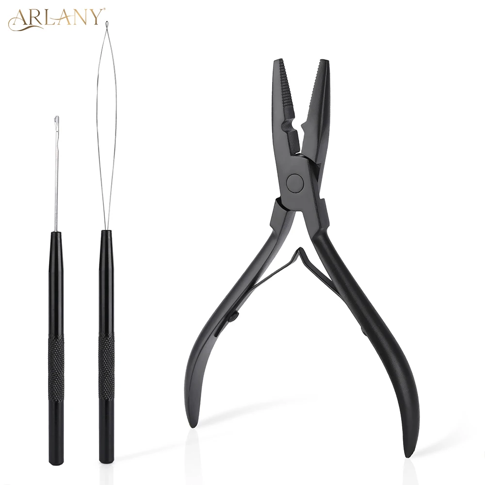 

ARLANY Hair Extension Pliers Kit Hair Extension Pliers for Beads Hair Extension Needle Loop Threader Pulling Hook Microlink Tool