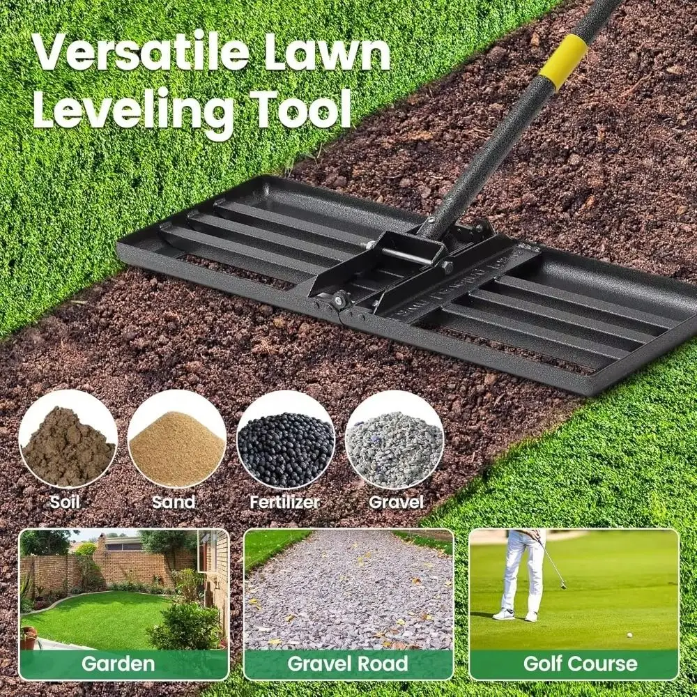 Stainless Steel Lawn Leveling Rake Adjustable Handle Durable Construction Ground Leveler Heavy Duty Smooth Edge Soil Leveler