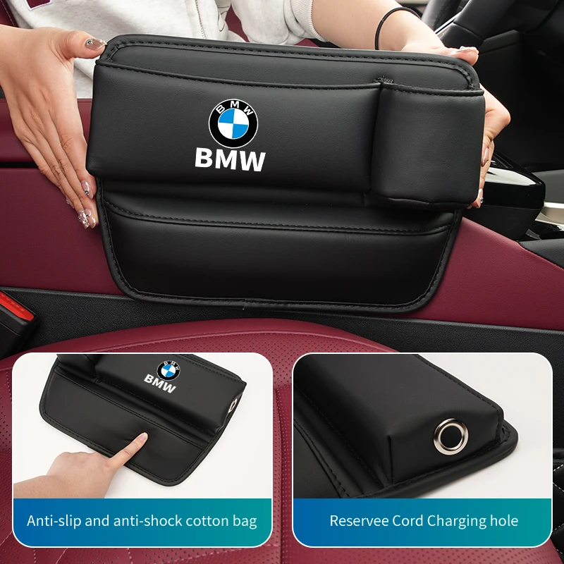 PU Car Seat Gap Storage Box Auto Seat Crevice Side Organizer with Cup Holder For BMW G30 G20 F30 F10 G30 E90 E60 X1X2 X3X4X5X6X7