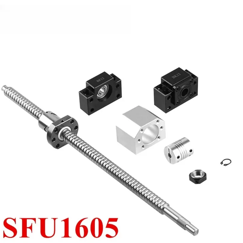 SFU1605 C7 Ball Screw Kit with BK/BF12 & Coupler, 16mm Diameter 5mm Lead for CNC Router/3D Printer DIY
