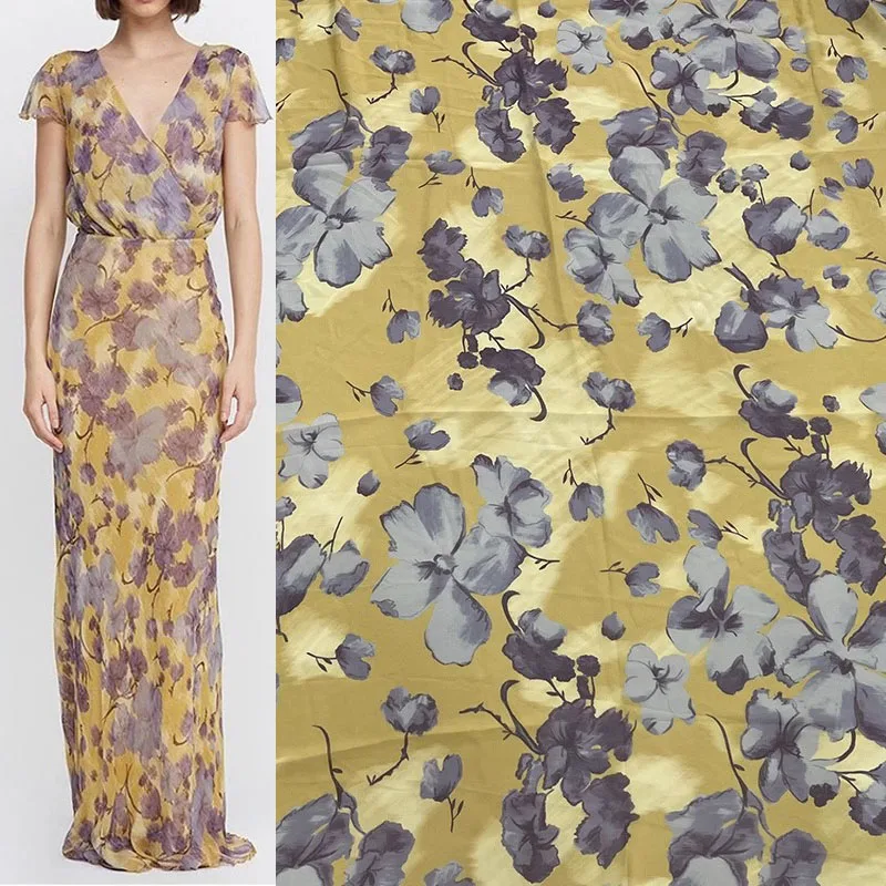 

Европа и Америка, модная полиэфирная ткань из жоржета с растительным цветочным принтом для женщин, платье, блузка, ручная работа, ткань «сделай сам», шитье