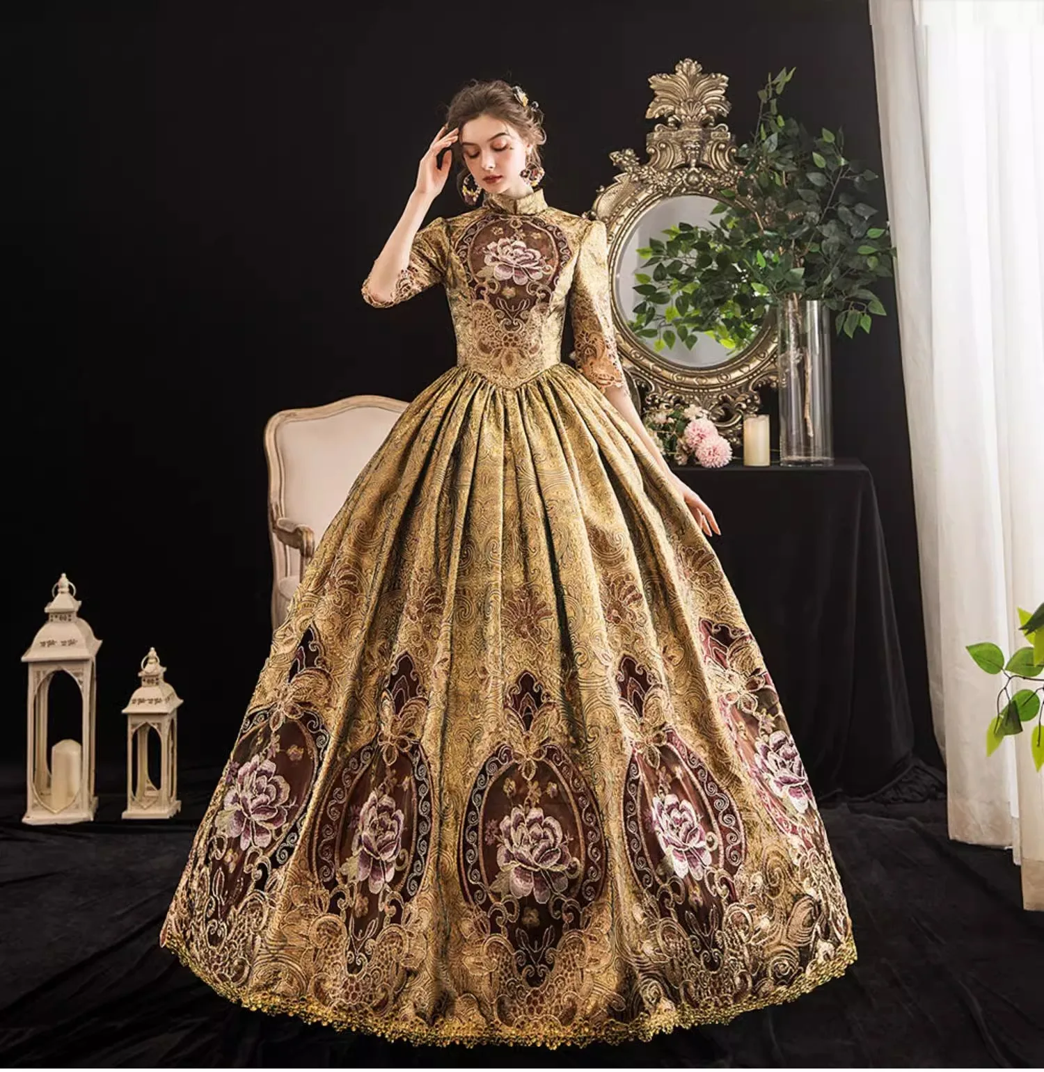 유화 코트 복고풍 연예인 드레스 화려한 공연 드레스 무대 Sissi Princess Mid-sleeved Annual Meeting Women 연주용드레스