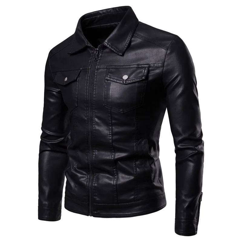 Autumn Winter Cargo Leather Jacket Men Plus Velvet Warm Fashion Trend Casual Male Coat Versatile Top Clothing PU Locomotive New