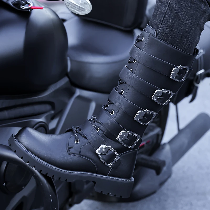 Men's Motorcycle Boots Riding Tall Casual Unique Street Style Plus Size Versatile
