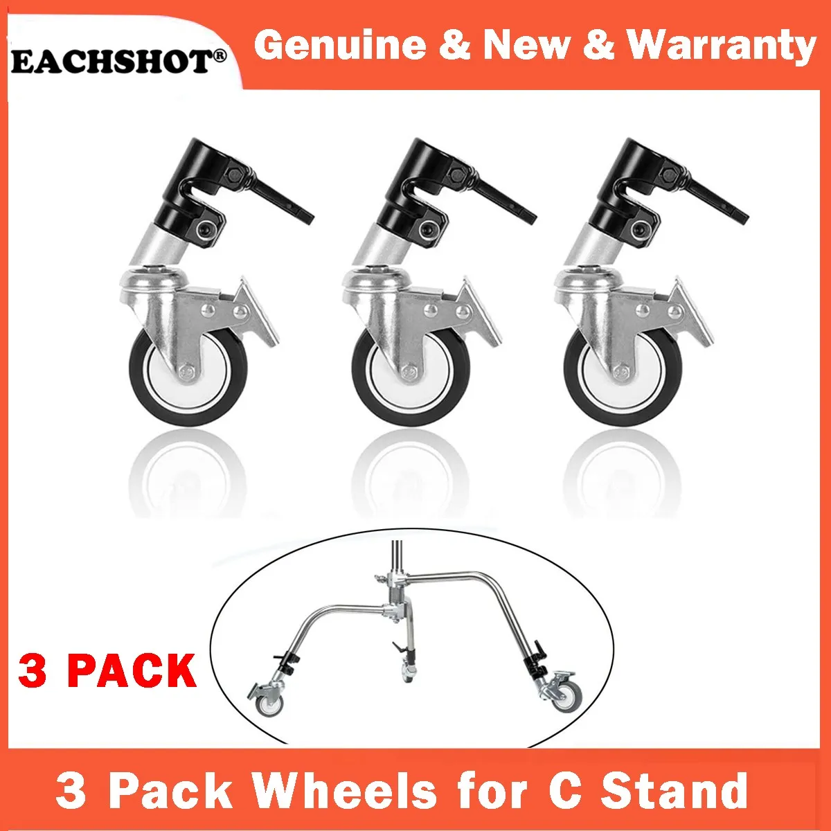 3Pcs C-Stand Swivel Caster Wheel Set with Brake 25MM Diameter For Photography Century Foldable Light Stand Tripod Magic Leg