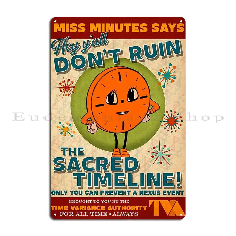 Miss Minutes Tva Retro Propaganda Artwork Metal Plaque Poster Designing Kitchen Designing Designing Club Tin Sign Poster