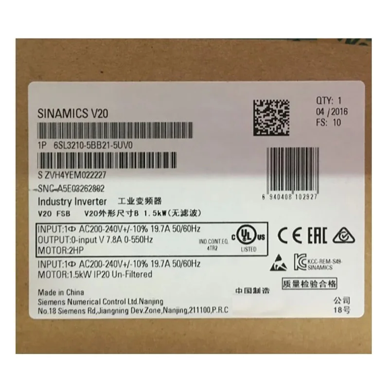 

New original 6SL3210-5BB21-5UV0 V20 inverter 1.5 kW 220V 6SL32105BB215UV0 spot