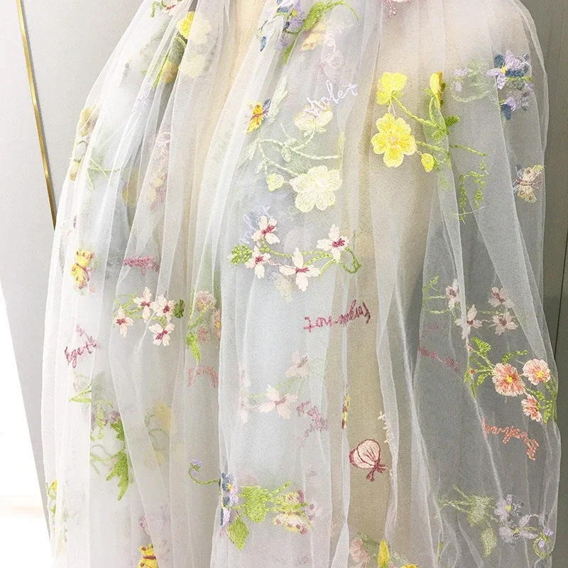 1 Yards Embroidered Fabric Mesh DIY Clothes Flower Wedding Dress Tutu Skirt Accessories