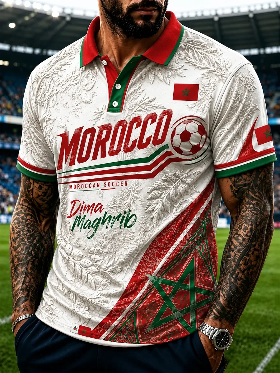 2026 Model Moroccan Fan Football Polo Shirt - 3D Print - Comfortable and Breathable - Suitable for Both Men and Women