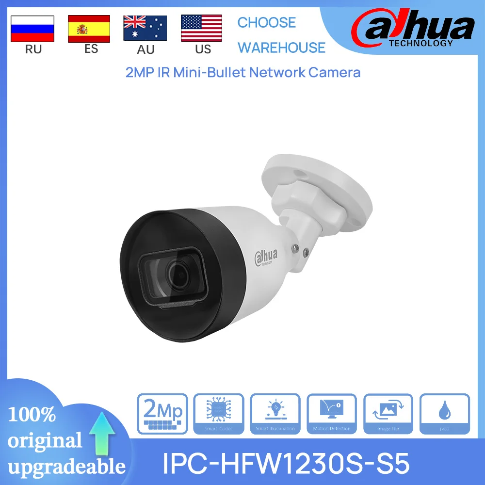 Dahua Original IPC-HFW1230S-S5 2MP entrada IR30M POE cámara de red de protección de seguridad de bala focal fija H.265 IP67 PSS DSS DMSS